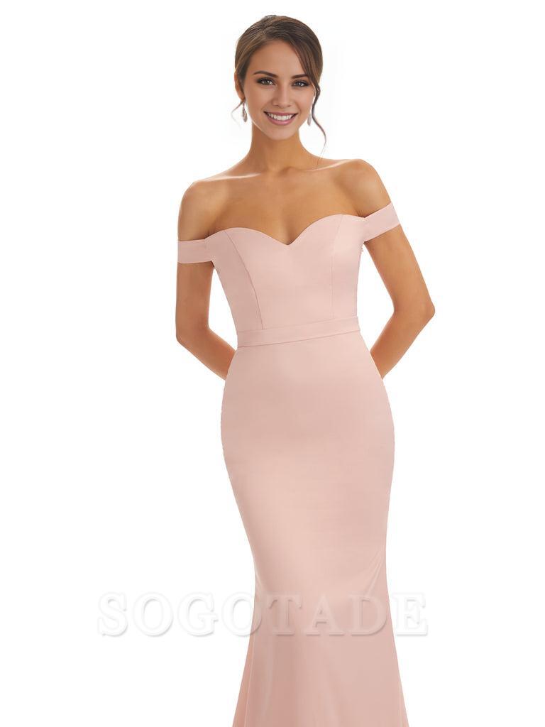 Elegant Off The Shoulder Satin Long Mermaid Bridesmaid Dresses