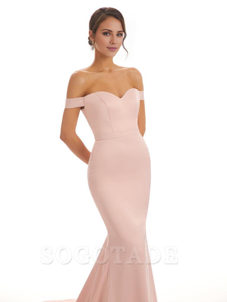 Elegant Off The Shoulder Satin Long Mermaid Bridesmaid Dresses