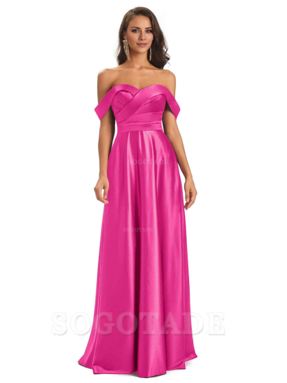 Sexy Soft Satin Off The Shoulder A-Line Long Bridesmaid Dresses Elegant Evening Party Dress
