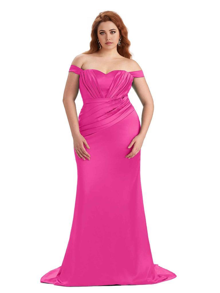 Sexy Mermaid Off The Shoulder Sweetheart Soft Satin Floor Length Long Plus Size Maid of Honor Dresses