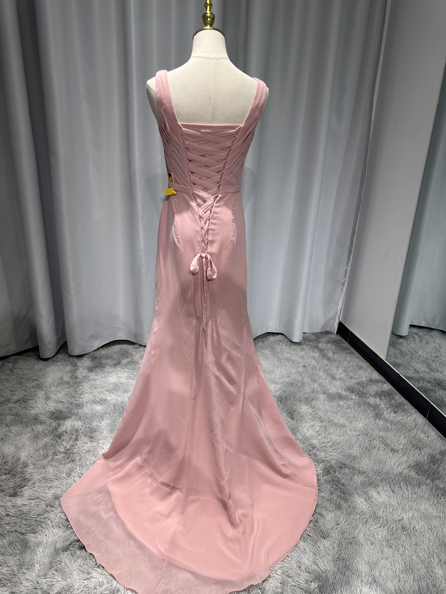 Sheath Cowl Neck Sleeveless Chiffon Bridesmaid Dresses With Slit and Ruffles