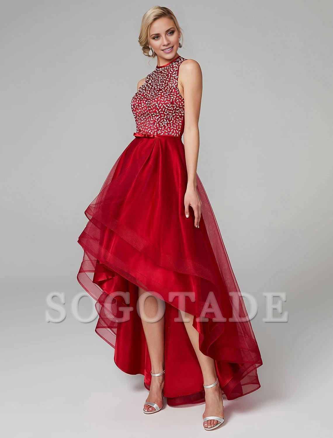 A-Line Sparkle & Shine Dress Wedding Guest Cocktail Party Asymmetrical Sleeveless Jewel Neck Satin with Bow(s) Sequin