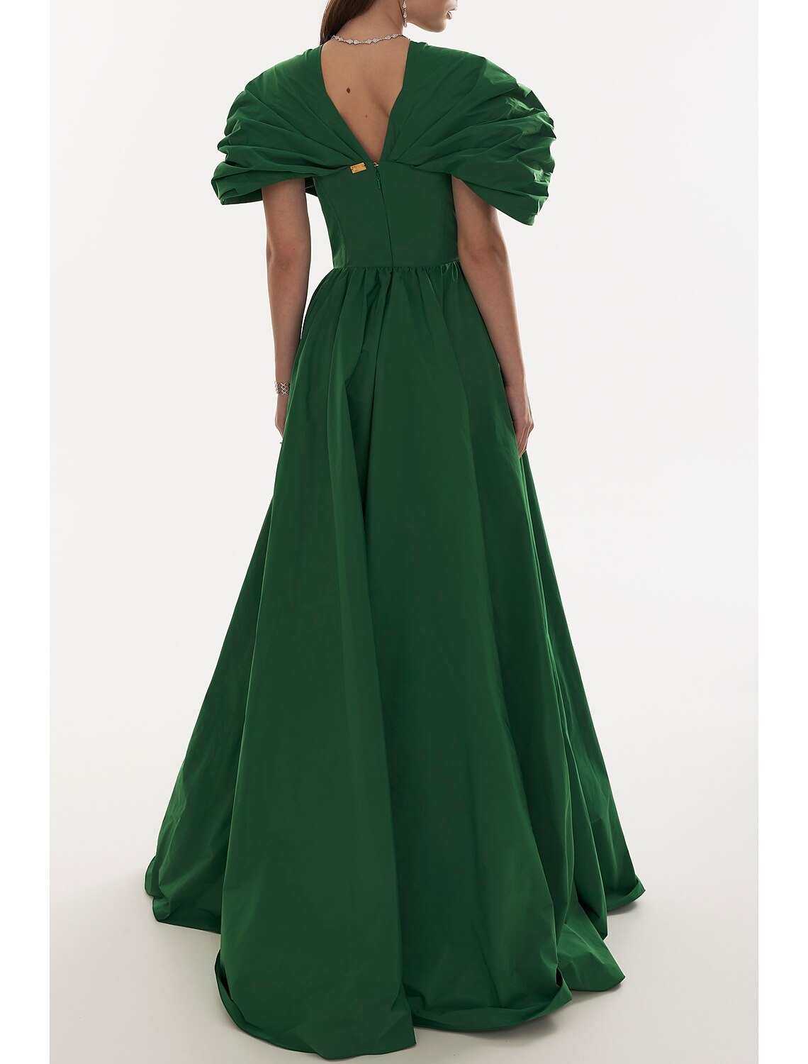 A-Line Evening Gown Elegant Christmas Red Green Dress Formal Black Dress Plus Size Fall Floor Length Short Sleeve V Neck Satin with Pleats 2024-SOGOTADE