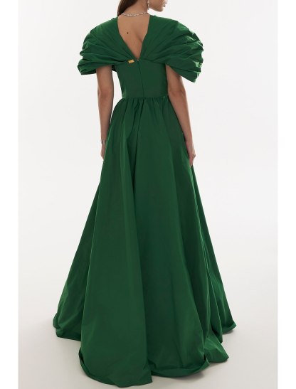 A-Line Evening Gown Elegant Christmas Red Green Dress Formal Black Dress Plus Size Fall Floor Length Short Sleeve V Neck Satin with Pleats 2024-SOGOTADE