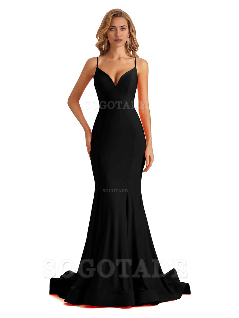 Sexy V-Neck Mermaid Cultivate oneself Spaghetti Straps Backless Long Charming Bridesmaid Dresses Formal Women's Dresses Wedding Guests Dresses
