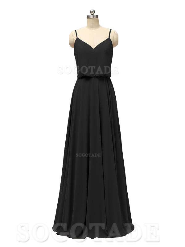 Elegant Simple V Neck Spaghetti Strap Chiffon Floor Length Modern Bridesmaid Dresses Formal Women's Dresses Wedding Guests Dresses