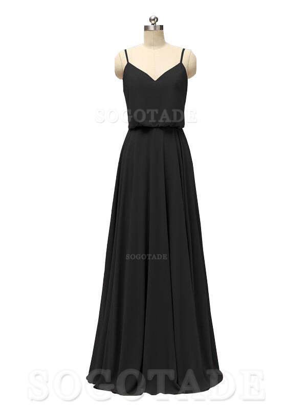 Elegant Simple V Neck Spaghetti Strap Chiffon Floor Length Modern Bridesmaid Dresses Formal Women's Dresses Wedding Guests Dresses