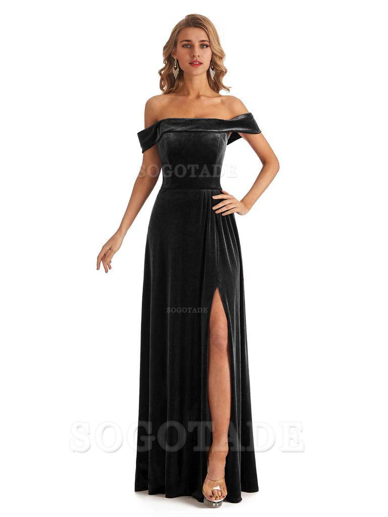 Elegant Mermaid Off The Shoulder Velvet Long Maid of Honor Dresses