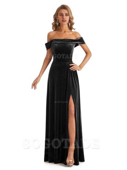 Elegant Mermaid Off The Shoulder Velvet Long Maid of Honor Dresses