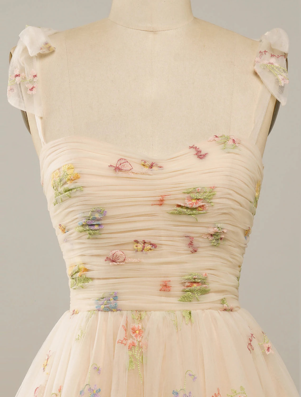 A-Line Homecoming Dresses Floral Dress Party Wear Summer Short / Mini Sleeveless Spaghetti Strap Tulle with Embroidery-SOGOTADE