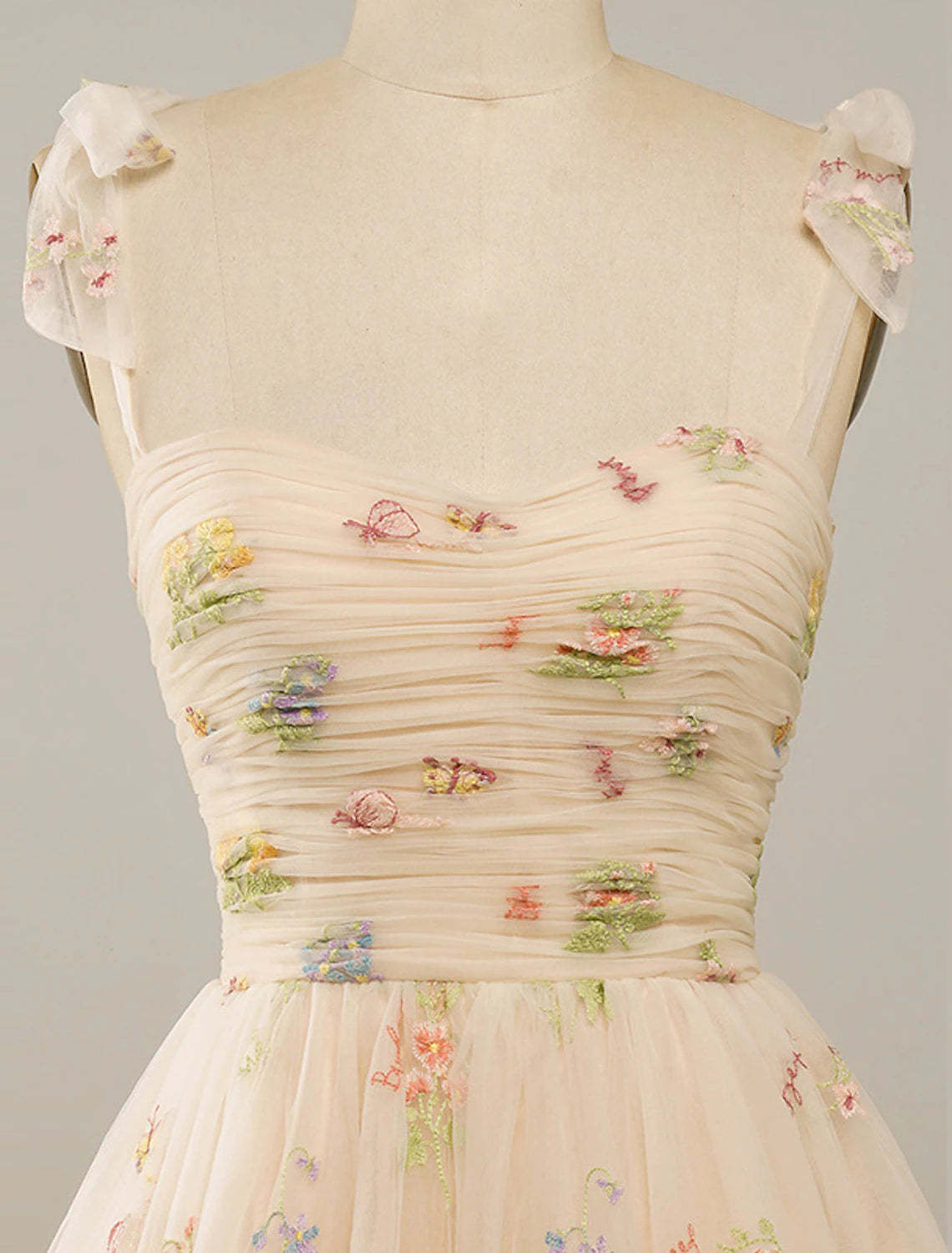 A-Line Homecoming Dresses Floral Dress Party Wear Summer Short / Mini Sleeveless Spaghetti Strap Tulle with Embroidery-SOGOTADE