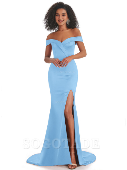 Sexy Mermaid Soft Satin Off The Shoulder Long African Bridesmaid Dresses prom shop dresses