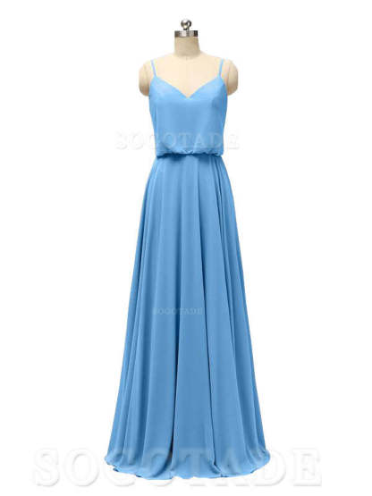 Elegant Simple V Neck Spaghetti Strap Chiffon Floor Length Modern Bridesmaid Dresses Formal Women's Dresses Wedding Guests Dresses