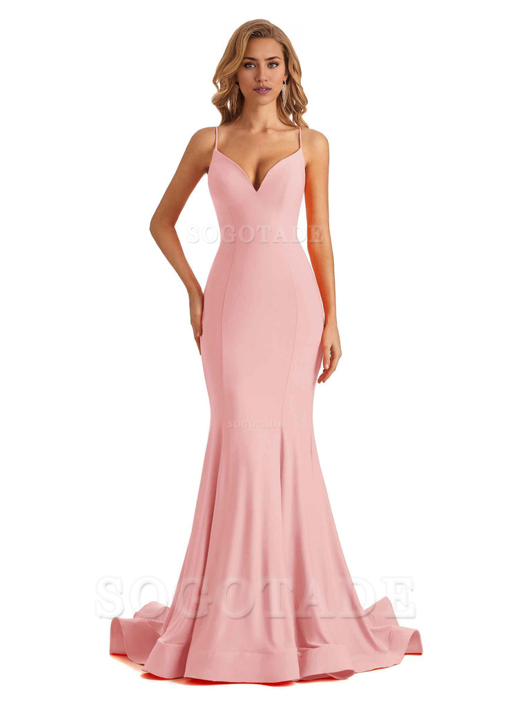 Sexy V-Neck Mermaid Cultivate oneself Spaghetti Straps Backless Long Charming Bridesmaid Dresses Formal Women's Dresses Wedding Guests Dresses