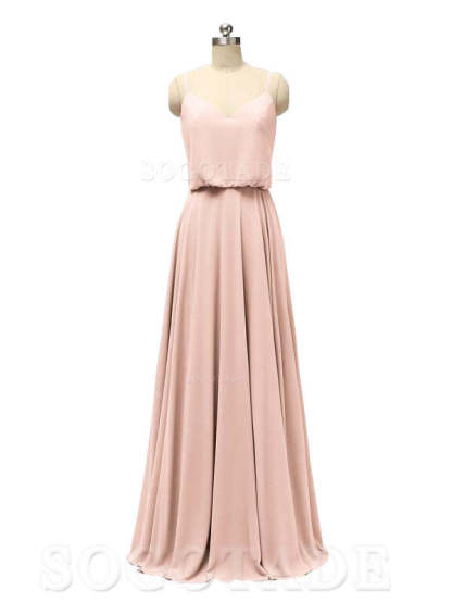Elegant Simple V Neck Spaghetti Strap Chiffon Floor Length Modern Bridesmaid Dresses Formal Women's Dresses Wedding Guests Dresses