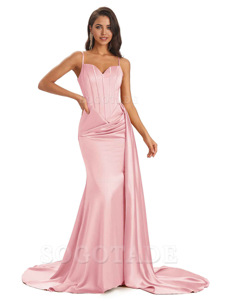 Sheath Spaghetti Satin Straps Floor-Length formal dresses evening gown Bridesmaid Dresses