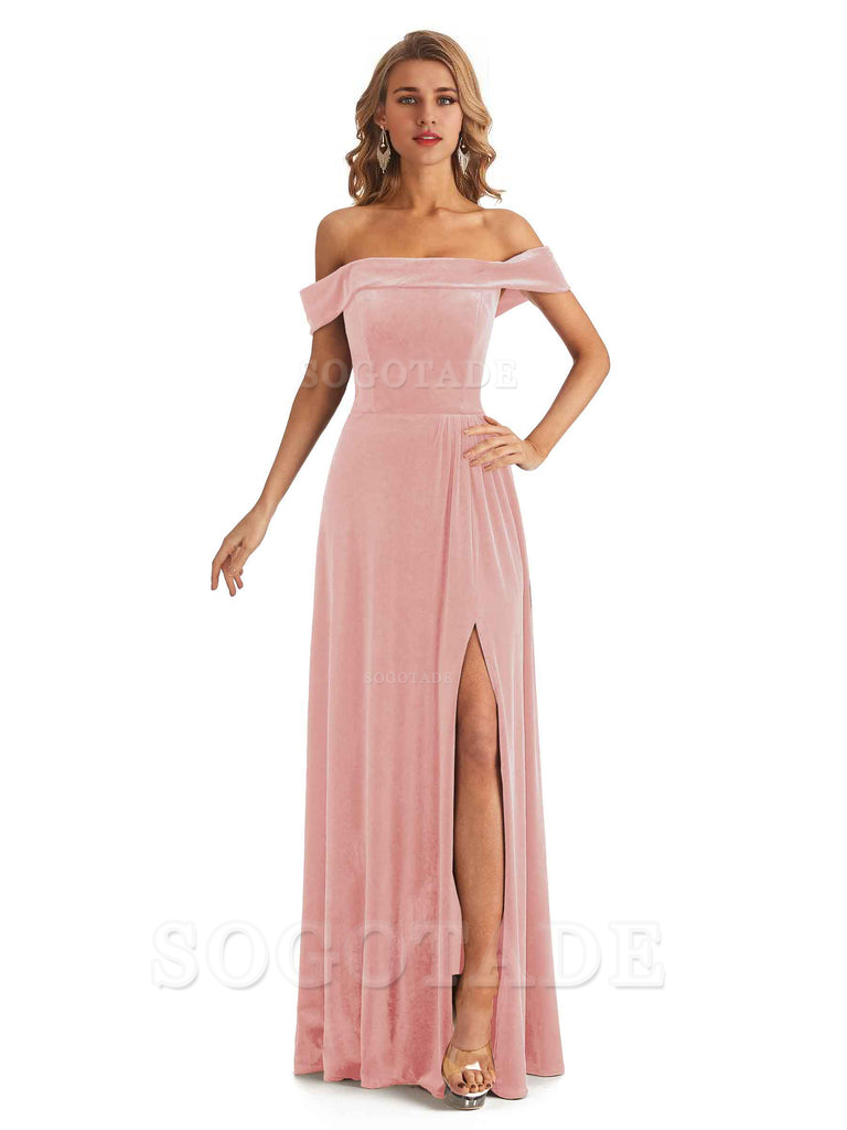 Elegant Mermaid Off The Shoulder Velvet Long Maid of Honor Dresses