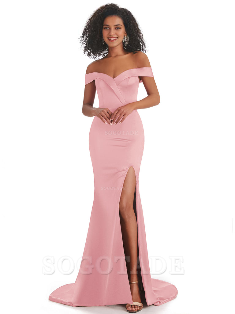 Sexy Mermaid Soft Satin Off The Shoulder Long African Bridesmaid Dresses prom shop dresses