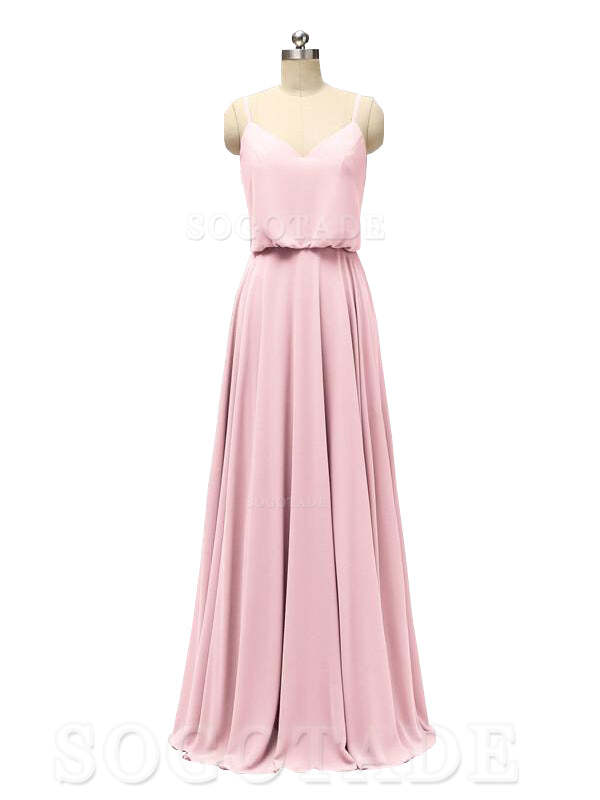 Elegant Simple V Neck Spaghetti Strap Chiffon Floor Length Modern Bridesmaid Dresses Formal Women's Dresses Wedding Guests Dresses