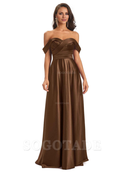 Sexy Soft Satin Off The Shoulder A-Line Long Bridesmaid Dresses Elegant Evening Party Dress