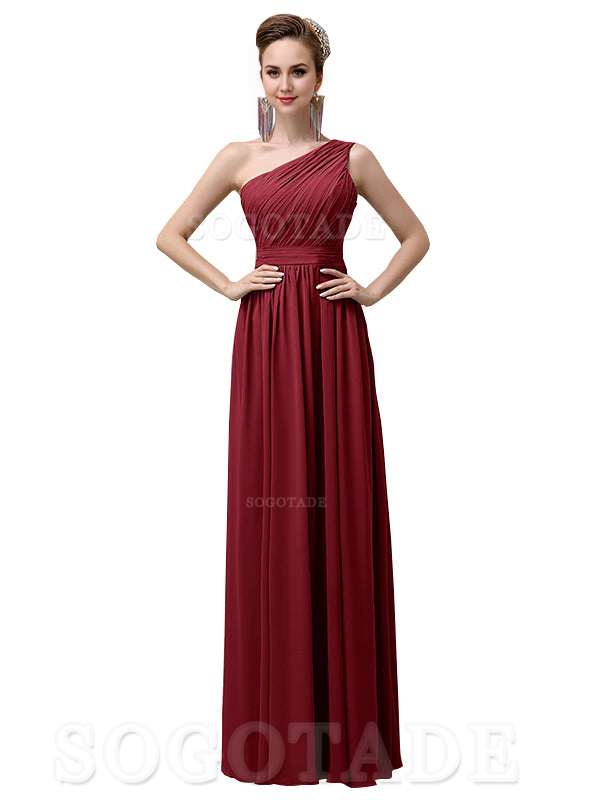 Charming One-Shoulder A-Line Chiffon Pleated Floor-Length Long Elegant Bridesmaid Dresses Formal Women's Dresses Wedding Guests Dresses