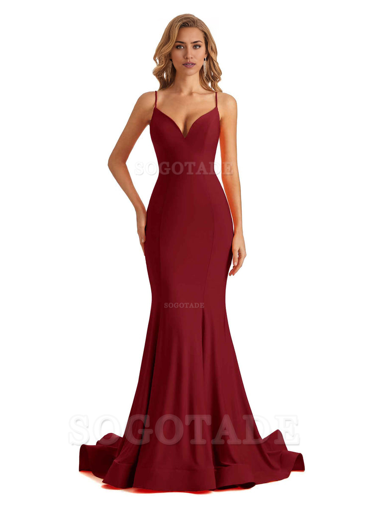Sexy V-Neck Mermaid Cultivate oneself Spaghetti Straps Backless Long Charming Bridesmaid Dresses Formal Women's Dresses Wedding Guests Dresses