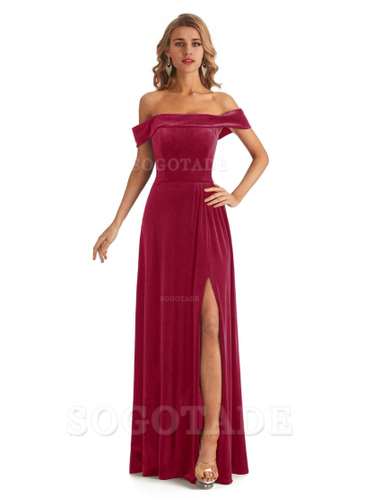 Elegant Mermaid Off The Shoulder Velvet Long Maid of Honor Dresses