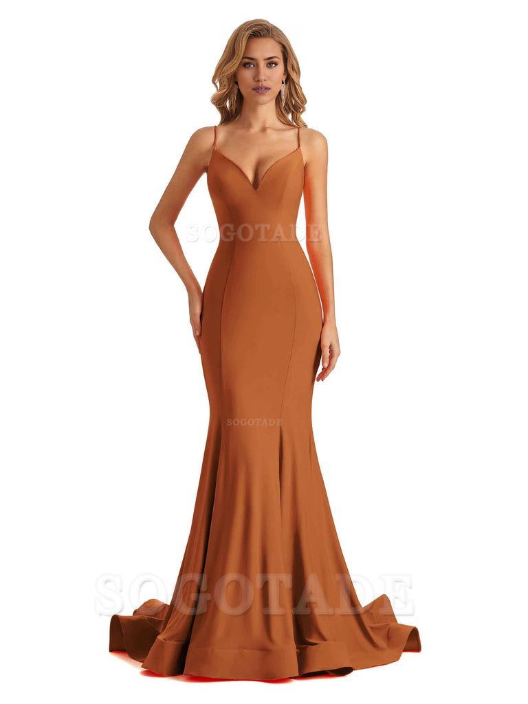 Sexy V-Neck Mermaid Cultivate oneself Spaghetti Straps Backless Long Charming Bridesmaid Dresses Formal Women's Dresses Wedding Guests Dresses