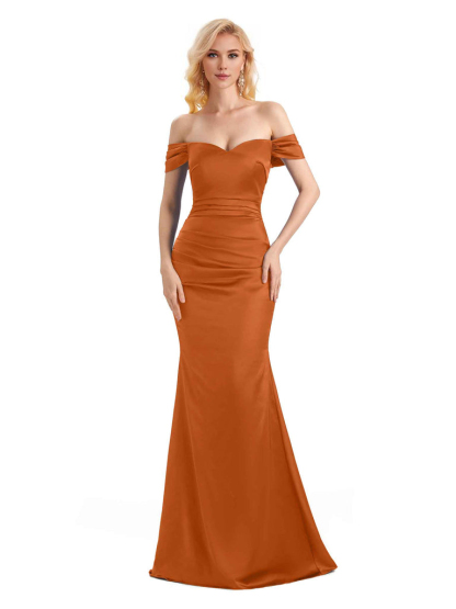 Off The Shoulder Long Mermaid Satin Bridesmaid Dresses Elegant Evening Party Dress