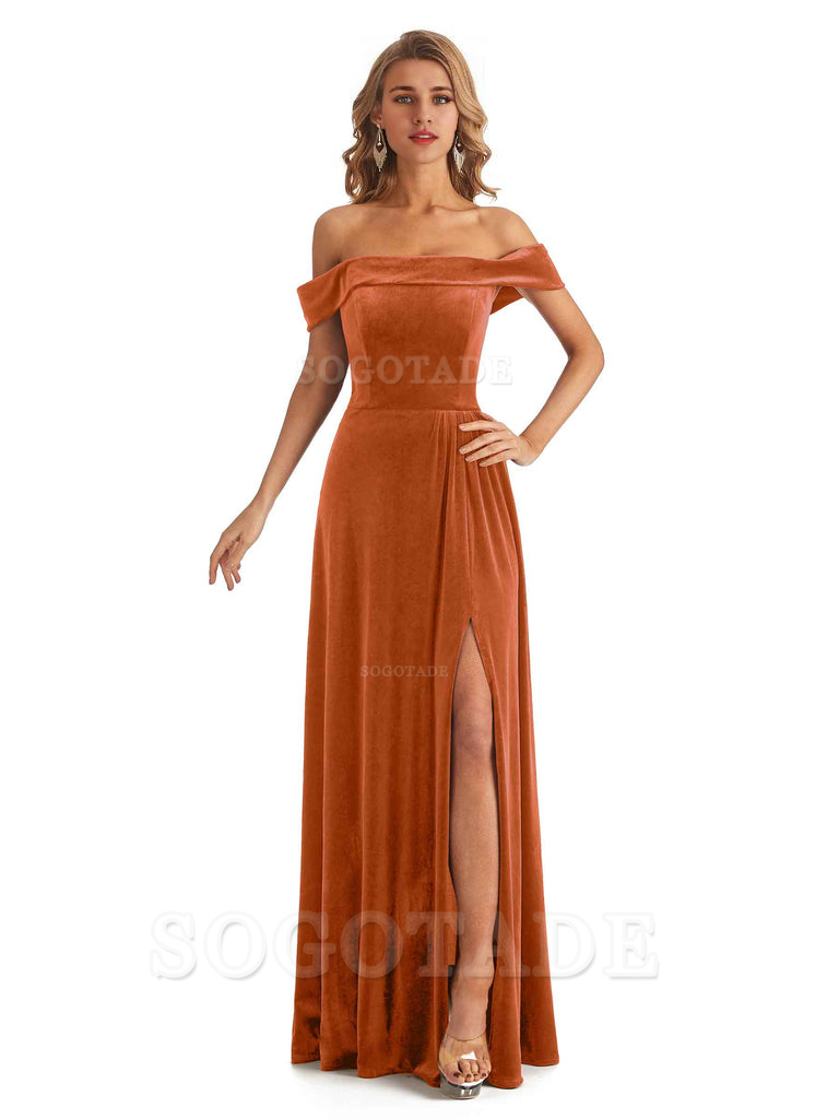 Elegant Mermaid Off The Shoulder Velvet Long Maid of Honor Dresses