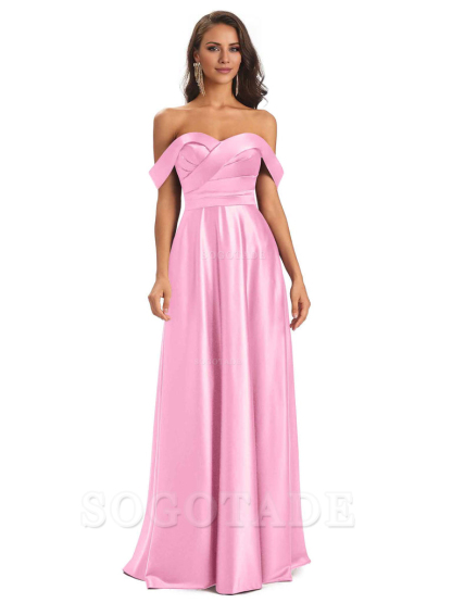 Sexy Soft Satin Off The Shoulder A-Line Long Bridesmaid Dresses Elegant Evening Party Dress