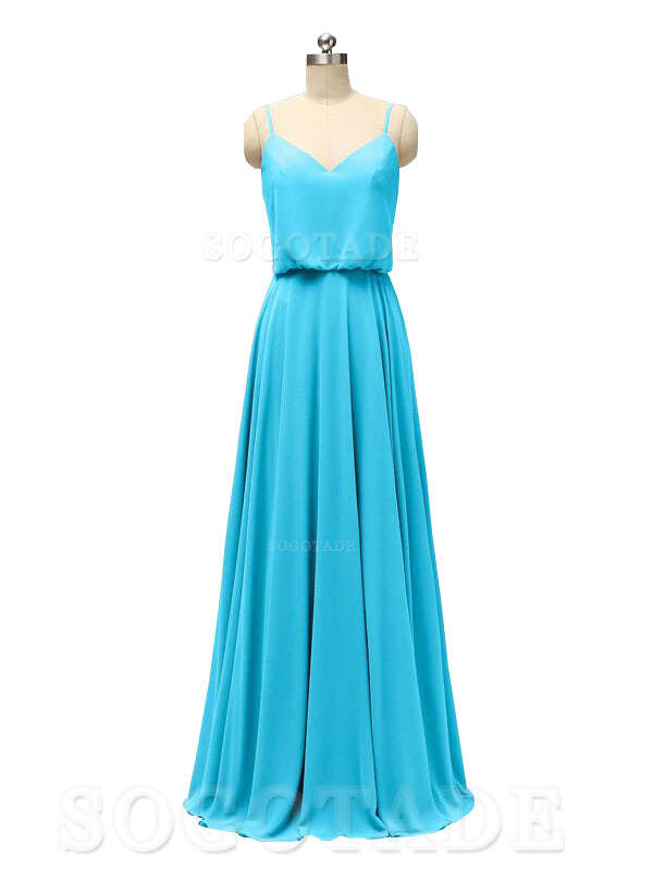 Elegant Simple V Neck Spaghetti Strap Chiffon Floor Length Modern Bridesmaid Dresses Formal Women's Dresses Wedding Guests Dresses