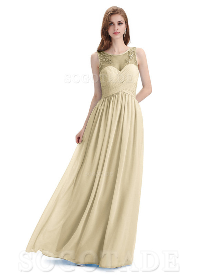 Elegant A-Line Chiffon Sleeveless Ruched Long Simple Bridesmaid Dresses Formal Women's Dresses Wedding Guests Dresses