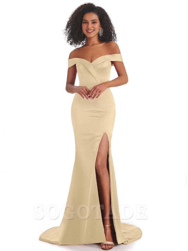 Sexy Mermaid Soft Satin Off The Shoulder Long African Bridesmaid Dresses prom shop dresses