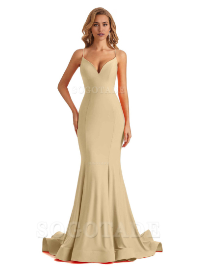 Sexy V-Neck Mermaid Cultivate oneself Spaghetti Straps Backless Long Charming Bridesmaid Dresses Formal Women's Dresses Wedding Guests Dresses