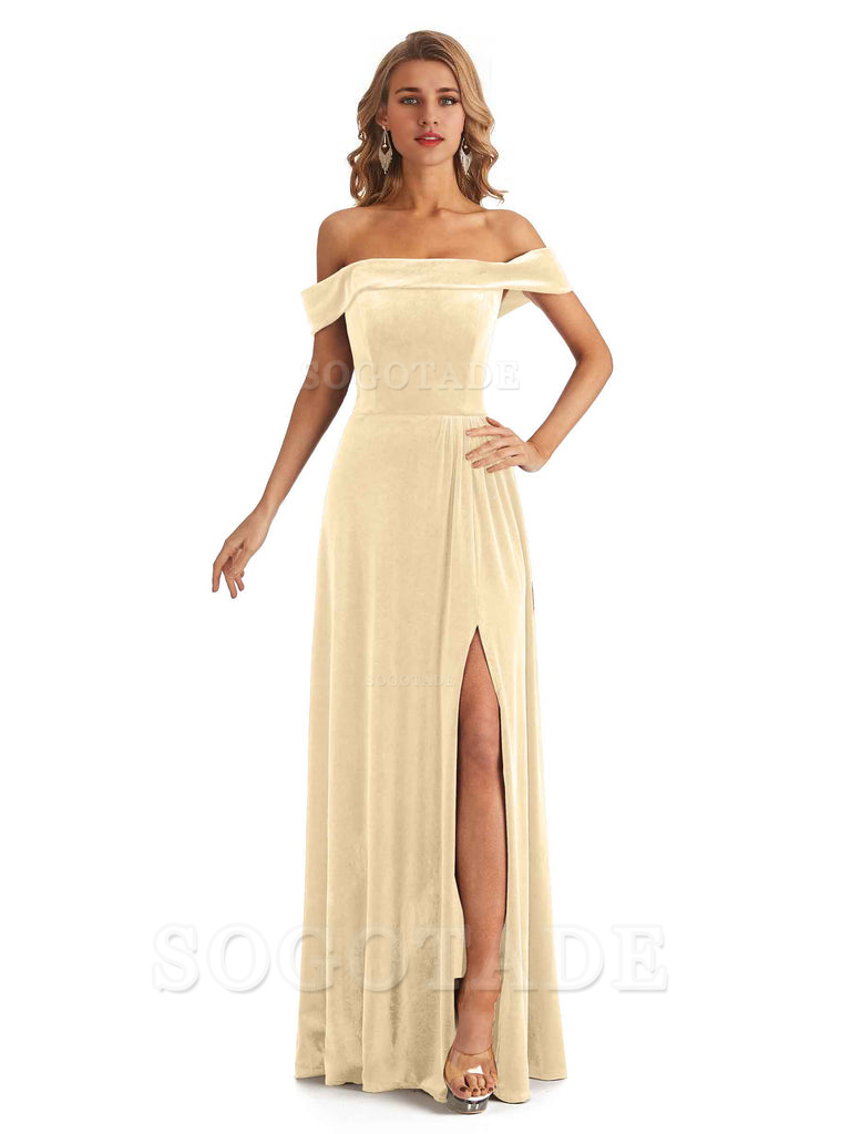 Elegant Mermaid Off The Shoulder Velvet Long Maid of Honor Dresses