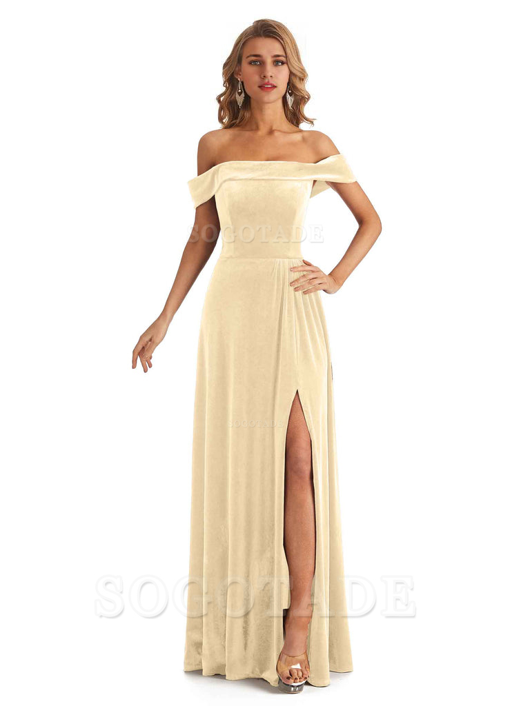 Elegant Mermaid Off The Shoulder Velvet Long Maid of Honor Dresses