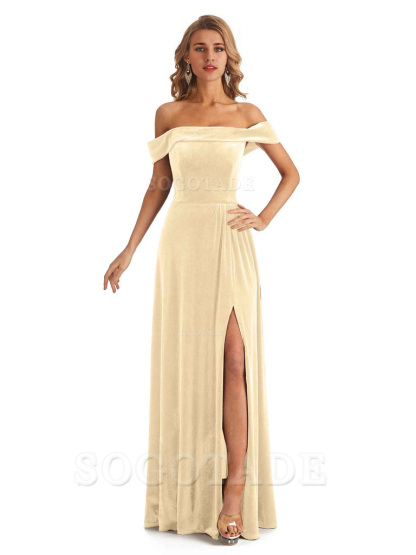 Elegant Mermaid Off The Shoulder Velvet Long Maid of Honor Dresses