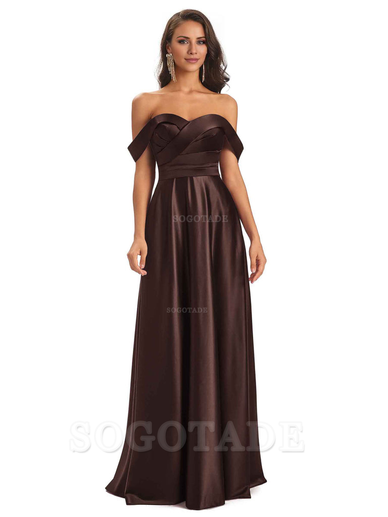 Sexy Soft Satin Off The Shoulder A-Line Long Bridesmaid Dresses Elegant Evening Party Dress