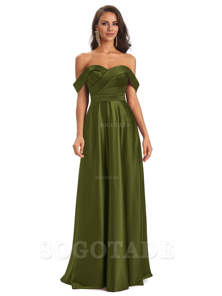 Sexy Soft Satin Off The Shoulder A-Line Long Bridesmaid Dresses Elegant Evening Party Dress