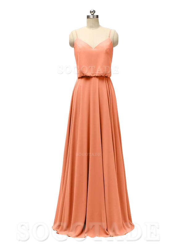 Elegant Simple V Neck Spaghetti Strap Chiffon Floor Length Modern Bridesmaid Dresses Formal Women's Dresses Wedding Guests Dresses