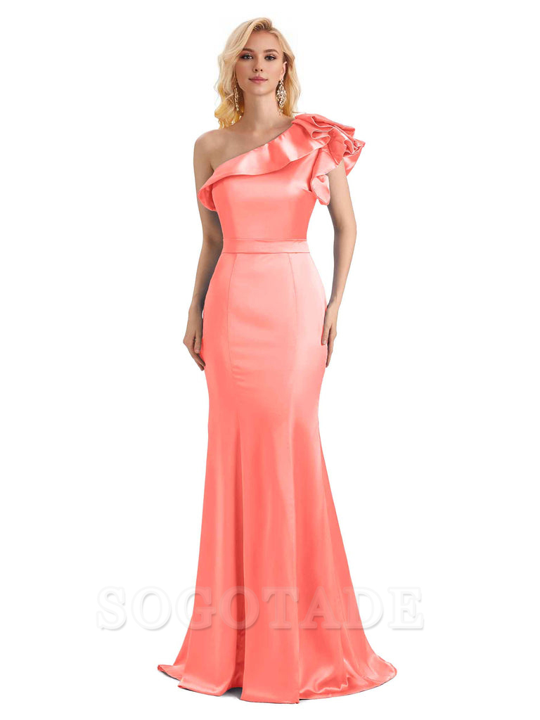 One Shoulder Long Mermaid Bridesmaid Dresses Soft Satin Charming Evening Party Dress