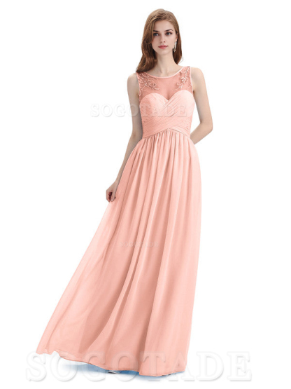 Elegant A-Line Chiffon Sleeveless Ruched Long Simple Bridesmaid Dresses Formal Women's Dresses Wedding Guests Dresses