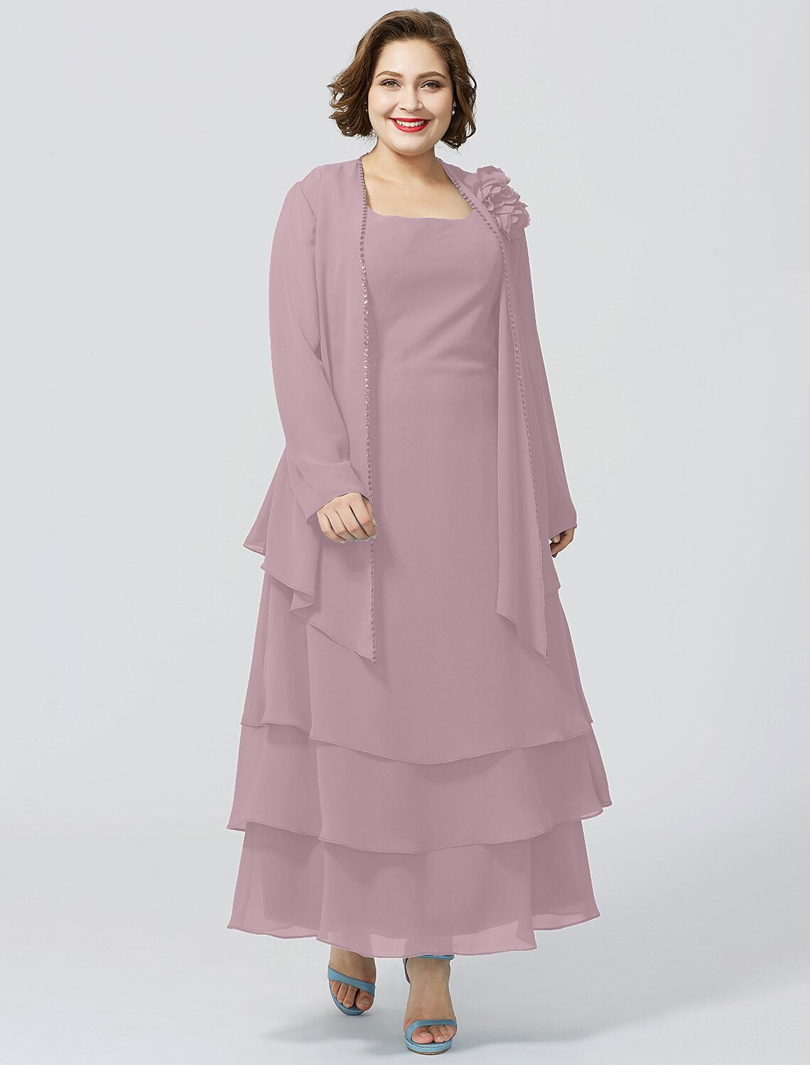 A-Line Mother of the Bride Dress Formal Plus Size Elegant Scoop Neck Ankle Length Chiffon Sleeveless yes with Lace-SOGOTADE