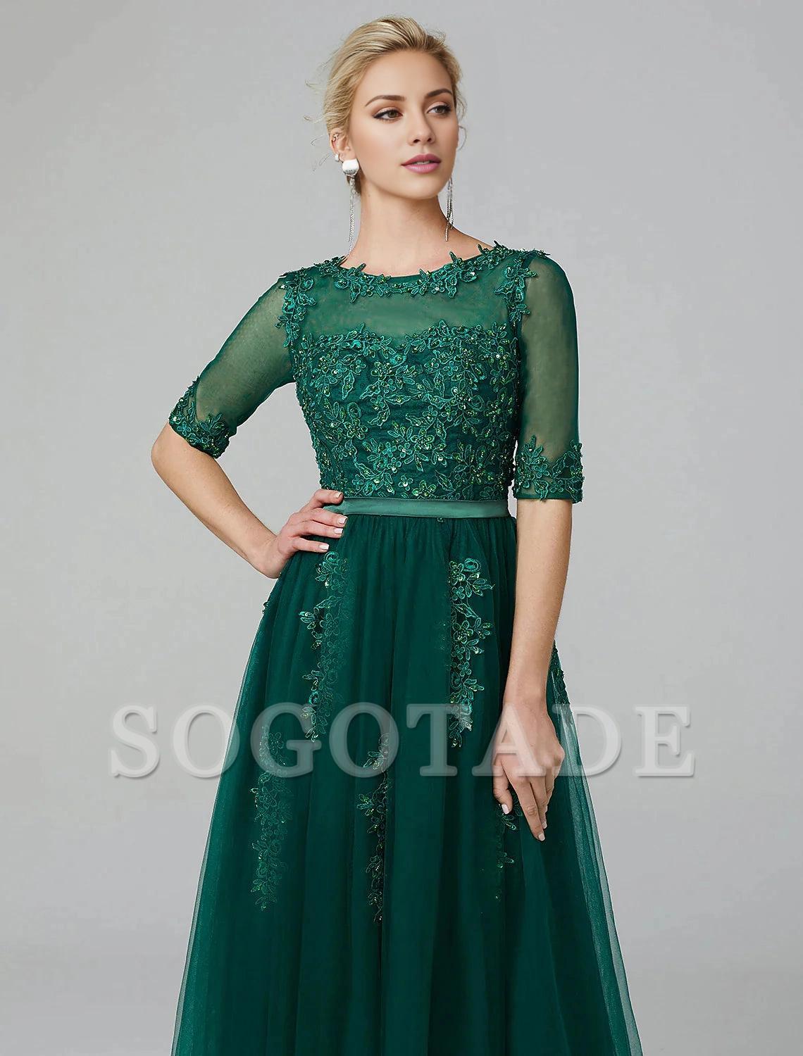 A-Line Cocktail Dress Christmas Red Green Dress Formal Evening Kentucky Derby Tea Length Sleeveless Illusion Neck Fall Wedding Guest Lace Over Tulle with Sequin Appliques-SOGOTADE