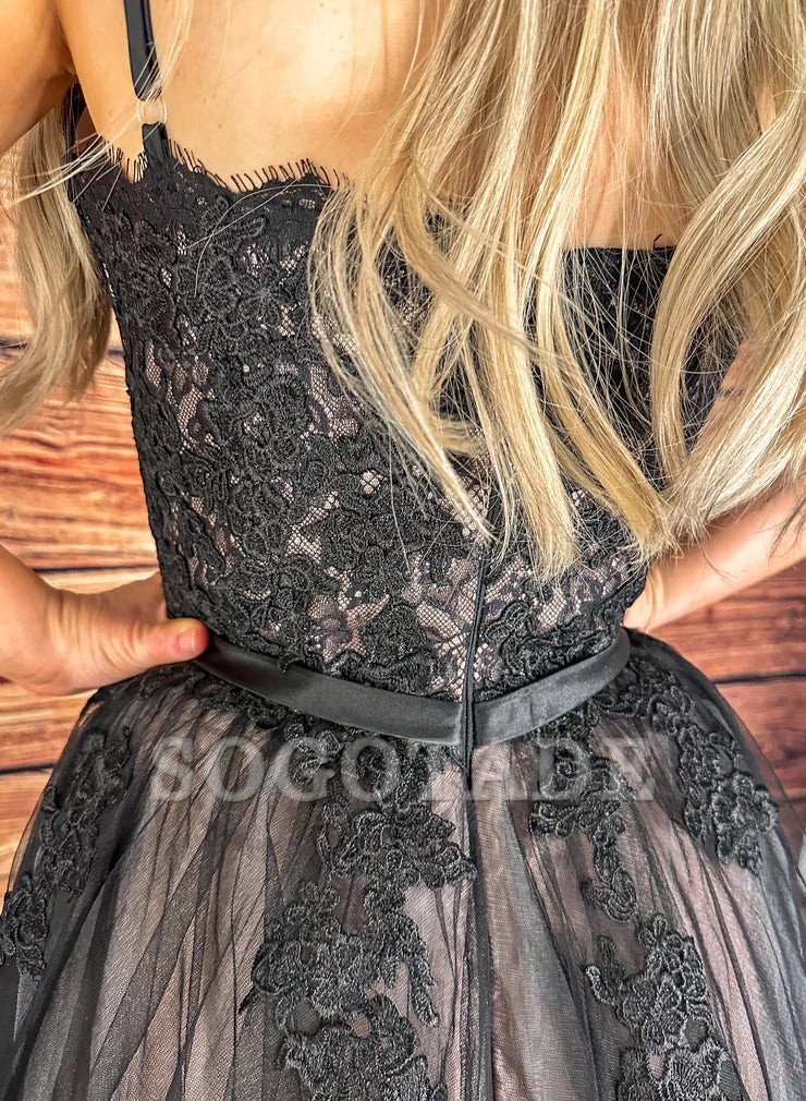 Black A-line skirt with pink lining tight corset firm cup thin padding adjustable shoulder straps evening dress