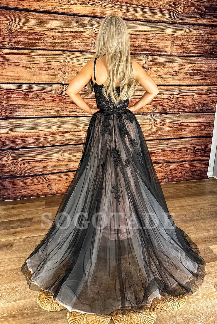 Black A-line skirt with pink lining tight corset firm cup thin padding adjustable shoulder straps evening dress