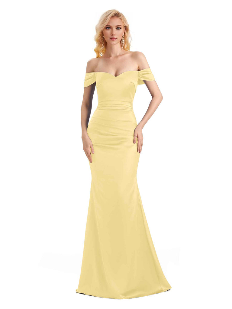 Off The Shoulder Long Mermaid Satin Bridesmaid Dresses Elegant Evening Party Dress
