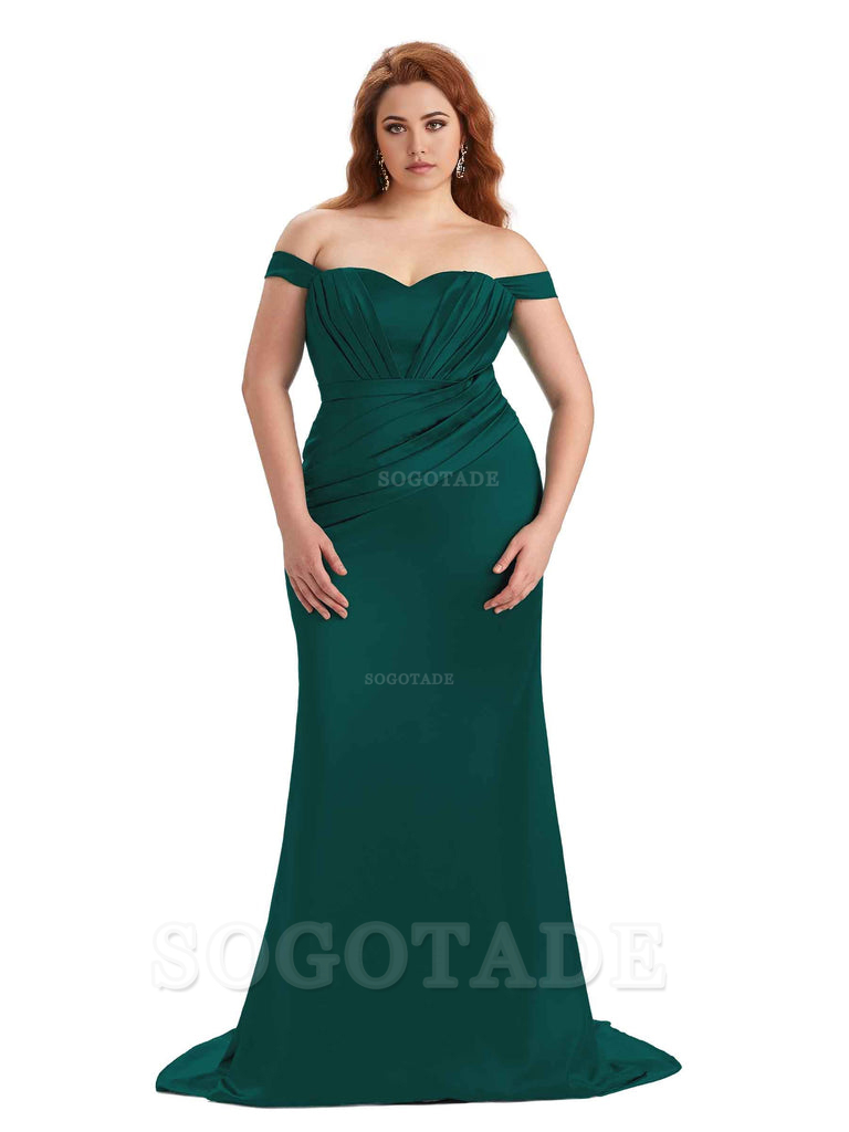 Sexy Mermaid Off The Shoulder Sweetheart Soft Satin Floor Length Long Plus Size Maid of Honor Dresses