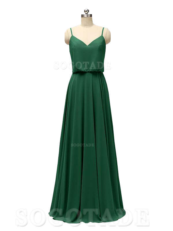 Elegant Simple V Neck Spaghetti Strap Chiffon Floor Length Modern Bridesmaid Dresses Formal Women's Dresses Wedding Guests Dresses
